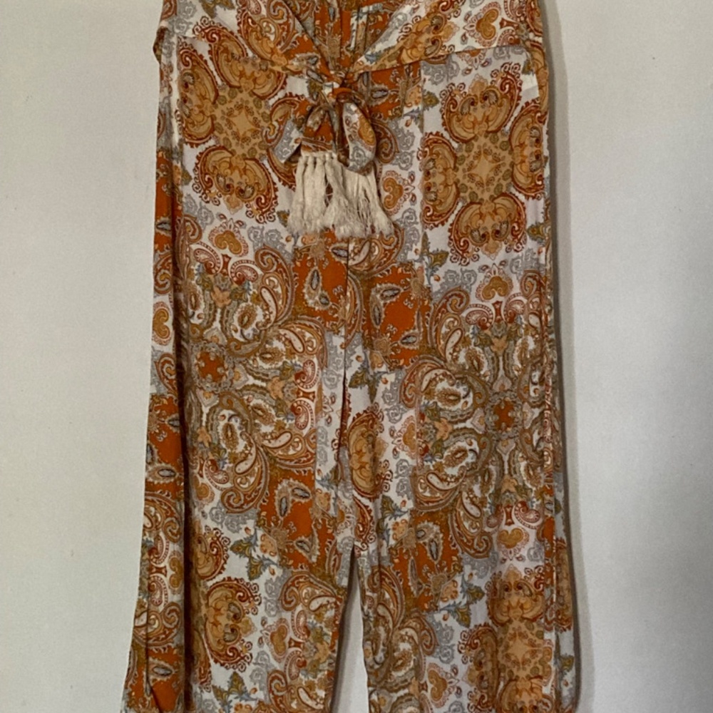 BoHo tie waist wide leg beach pants sz L - Picture 6 of 7